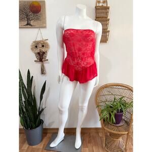 80s NOS Strapless Red Lace Teddy